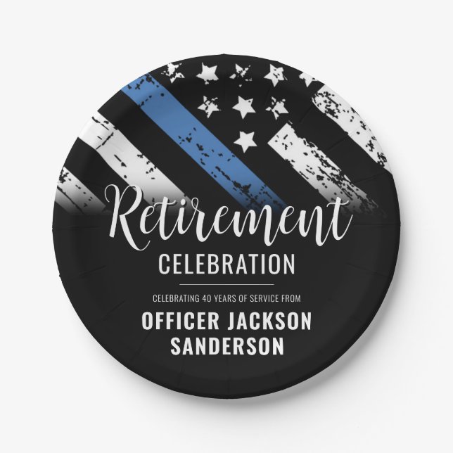 Police Retirement Thin Blue Line Law Enforcement Paper Plate (Front)