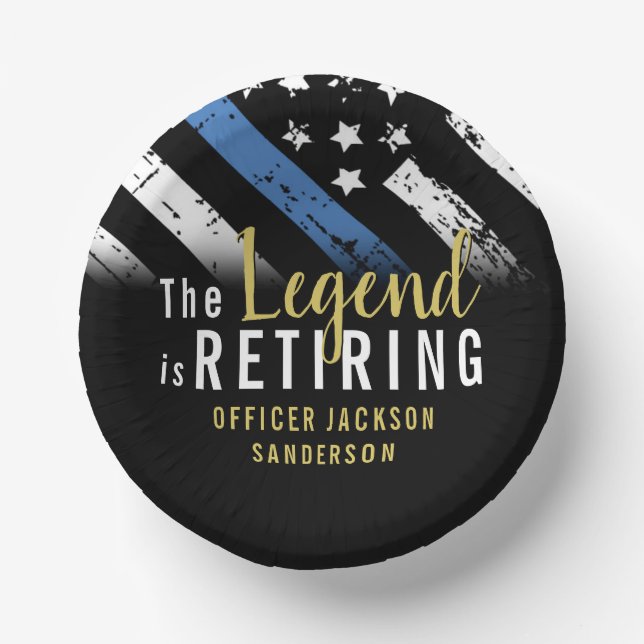 Police Retirement Thin Blue Line Law Enforcement Paper Plate (Front)