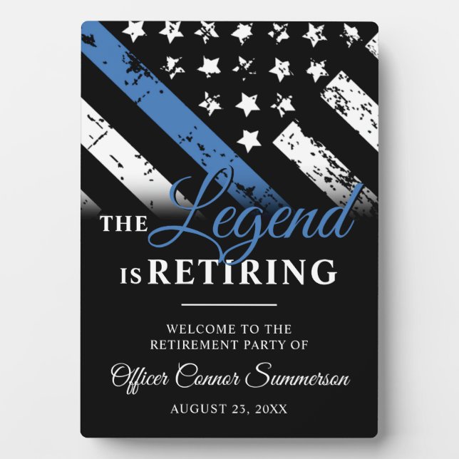 Police Retirement Thin Blue Line Law Enforcement Plaque (Front)