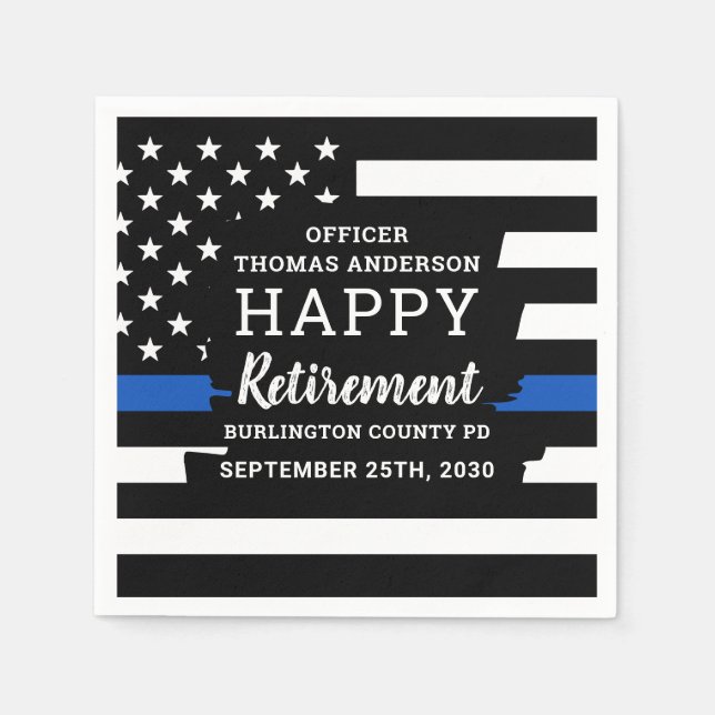 Police Retirement Thin Blue Line Police Flag Napkin (Front)