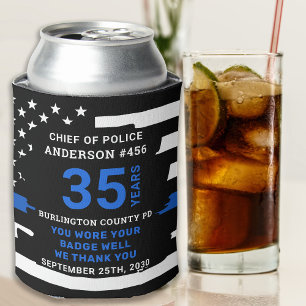 Police Retirement Years Of Service Thin Blue Line  Can Cooler