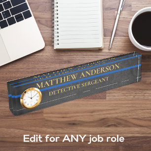 Police Sergeant Thin Blue Line Clock Nameplate