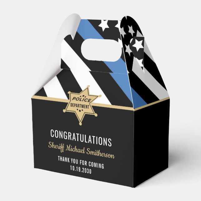 Police Sheriff Retirement Thin Blue Line Flag Favor Box (Front Side)