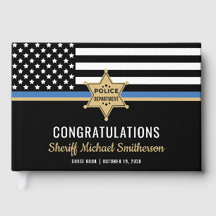 Police Sheriff Retirement Thin Blue Line Flag Guest Book