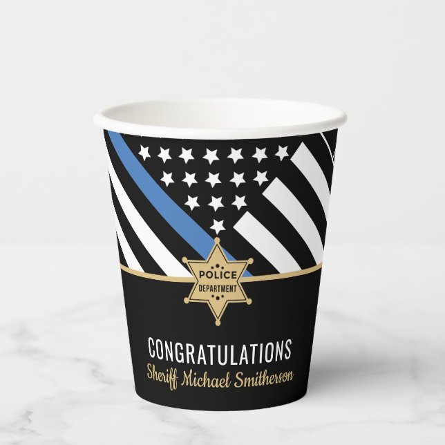 Police Sheriff Retirement Thin Blue Line Flag Paper Cups (Front)