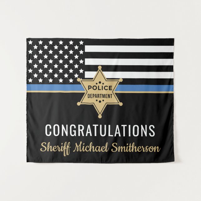 Police Sheriff Retirement Thin Blue Line Flag Tapestry (Front (Horizontal))