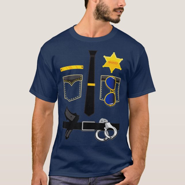 Police Sheriff Uniform Funny Halloween Costume T-Shirt (Front)