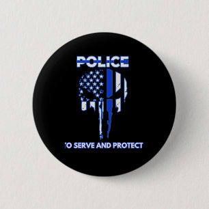 Police Skull Design Tribute With Blue Line 2 Inch Round Button