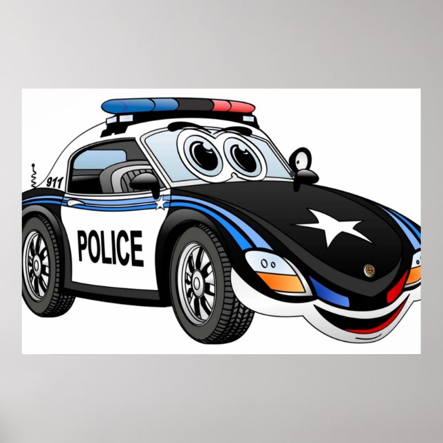 Police Sports Car Cartoon Poster (Front)