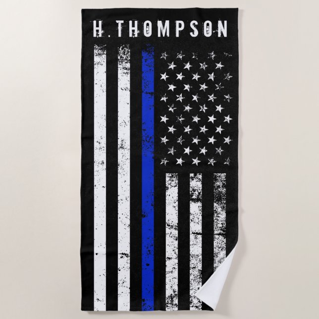 Police Styled American Flag Custom Beach Towel (Front)