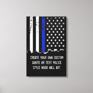 Police Styled American Flag Custom Text Canvas Print