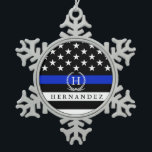Police Styled American Flag Customized Monogram Snowflake Pewter Christmas Ornament<br><div class="desc">A police style American flag custom monogram ornament for your gifting needs.</div>
