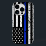 Police Styled Distressed American Flag Case-Mate iPhone 14 Pro Case<br><div class="desc">A law enforcement-themed phone case featuring the popular thin blue line flag of police and law enforcement.</div>