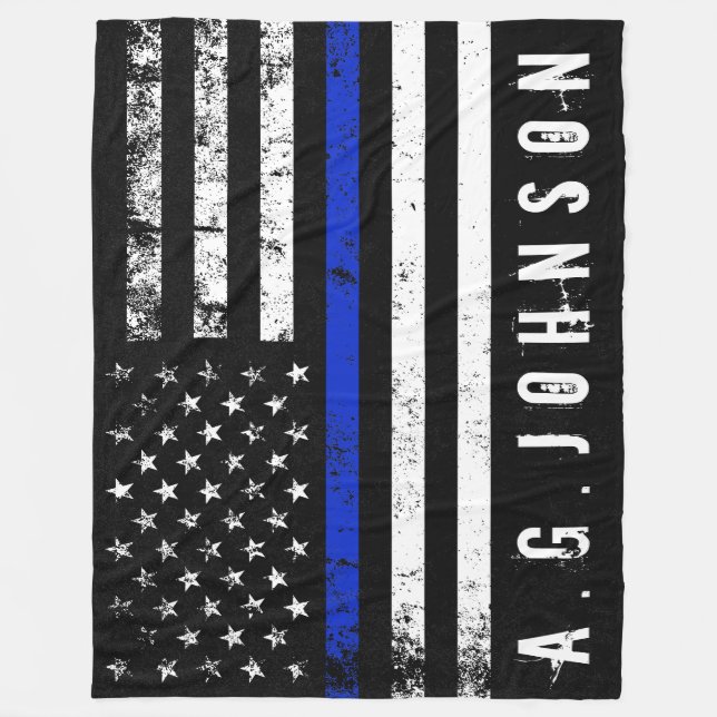 Police Styled Distressed American Flag Full Custom Fleece Blanket (Front)