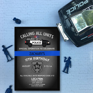 Police SUV Badge Thin Blue Line Birthday Invitation