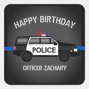 Police SUV Thin Blue Line Birthday Square Sticker