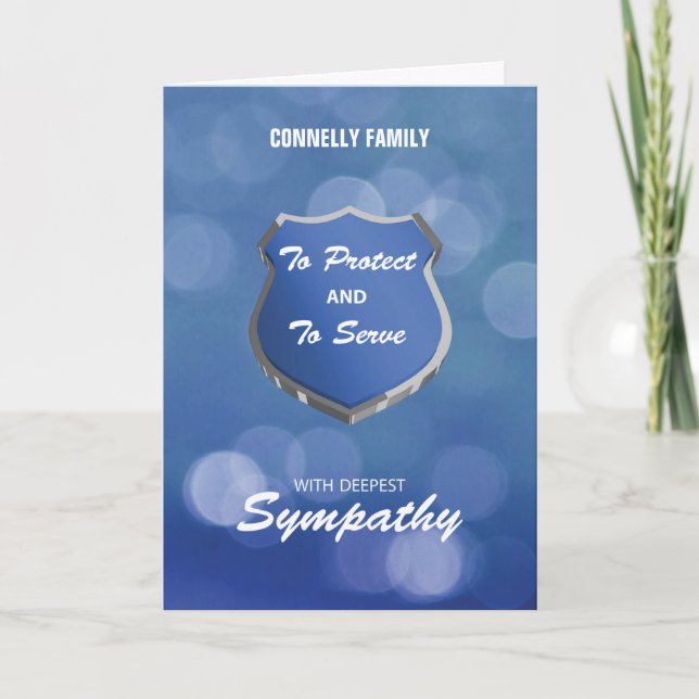 Police Sympathy Emblem on Blue Bokeh Card (Front)