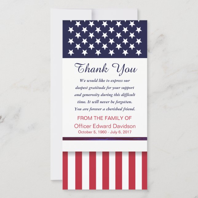 Police Sympathy Thank You Flag Thin Blue Line Card (Front)