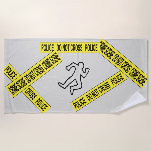 Police Tape and Dead Body Outline Beach Towel (Front)