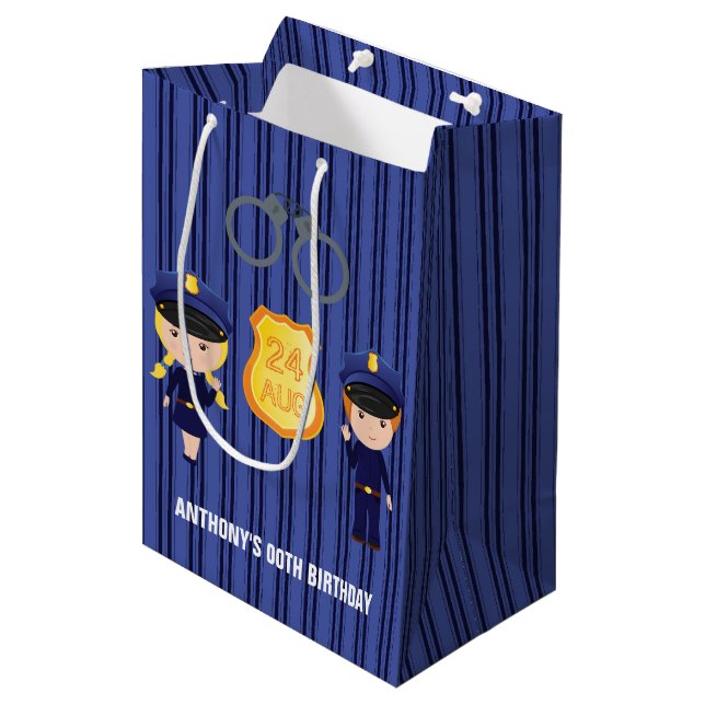 Police themed Birthday Party Guest Thank You Medium Gift Bag (Front Angled)