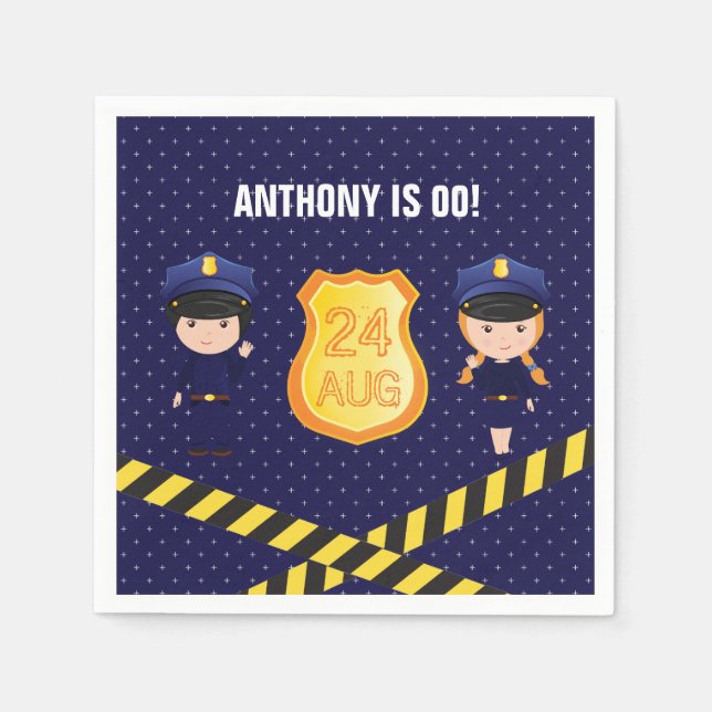 Police themed Birthday Party personalized Napkin (Front)