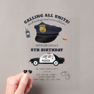 Police Themed Policeman Cop Birthday Party Acrylic Invitations