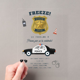 Police Themed Policeman Cop Birthday Party Acrylic Invitations