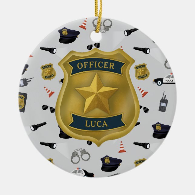 Police Themed Policeman Cop Officer Name Ceramic Ornament (Front)