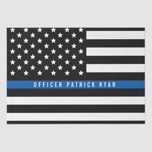 Police Thin Blue Line American Flag Add Name 15x20 Tissue Paper (Front)