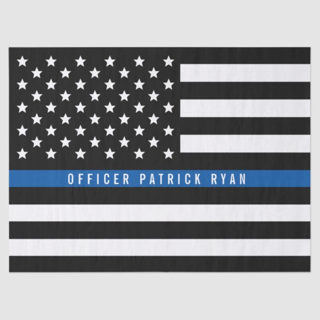 Police Thin Blue Line American Flag Add Name 17x23 Tissue Paper (Front)