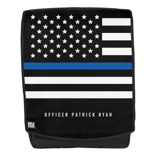 Police Thin Blue Line American Flag Add Name Backpack (Front)