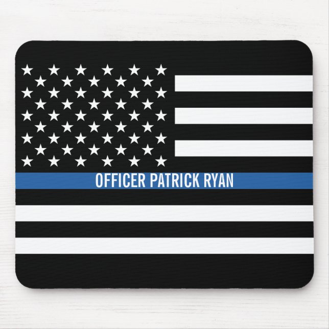 Police Thin Blue Line American Flag Add Name Mouse Pad (Front)