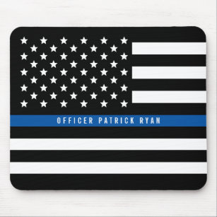 Police Thin Blue Line American Flag Add Name Mouse Pad