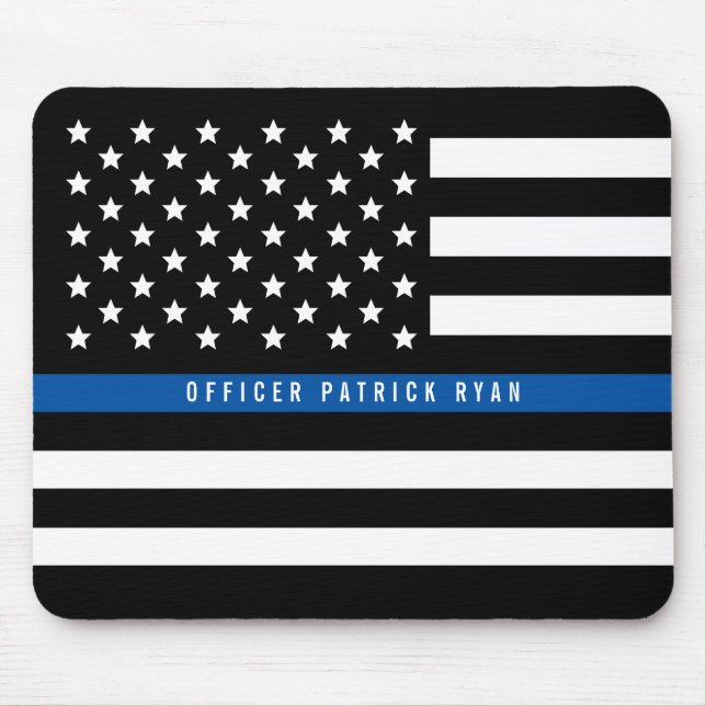 Police Thin Blue Line American Flag Add Name Mouse Pad (Front)
