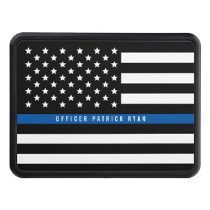 Police Thin Blue Line American Flag Custom Name Trailer Hitch Cover