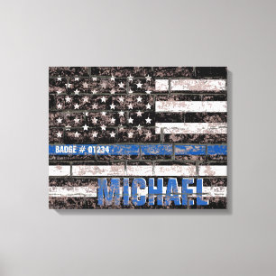 Police Thin Blue Line American Flag Distressed Canvas Print