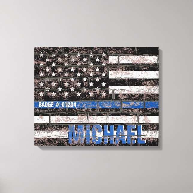 Police Thin Blue Line American Flag Distressed Canvas Print (Front)