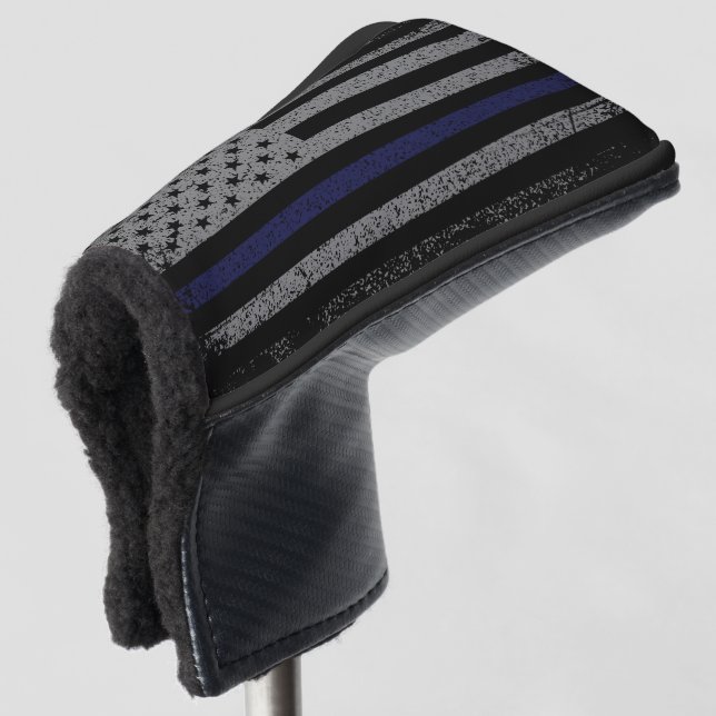 Police Thin Blue Line American Flag Golf Head Cove Golf Head Cover (3/4 Front)