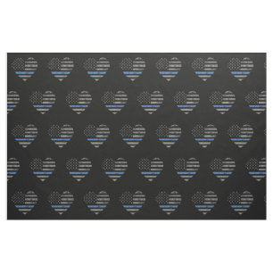 Police Thin Blue Line American Flag Heart Pattern Fabric