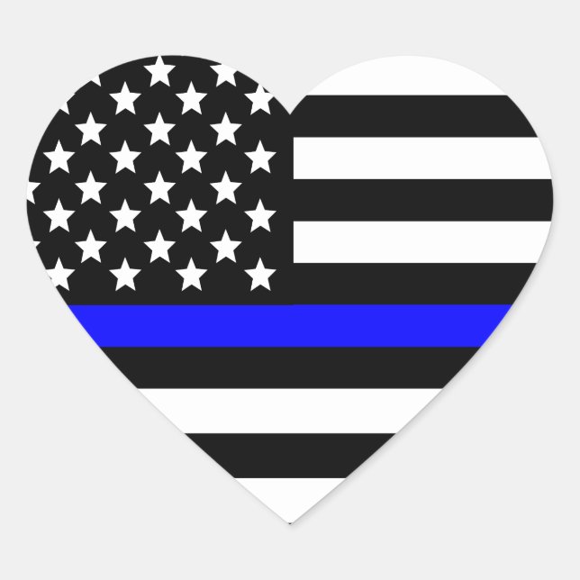 Police Thin Blue Line American Flag Heart Sticker (Front)