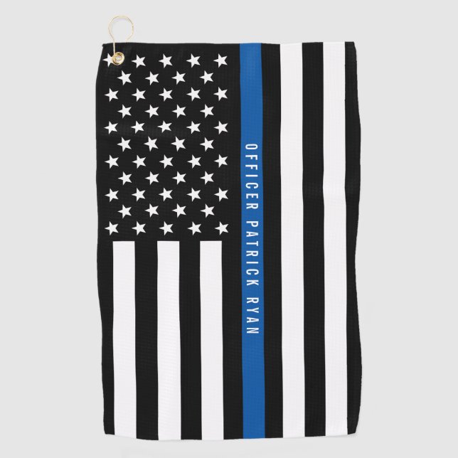 Police Thin Blue Line American Flag Monogram Golf Towel (Front)
