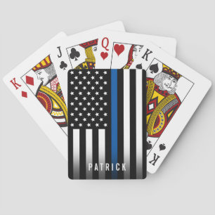 Police Thin Blue Line American Flag Monogram Name Playing Cards