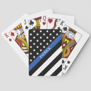 Police Thin Blue Line American Flag Monogram Name Playing Cards
