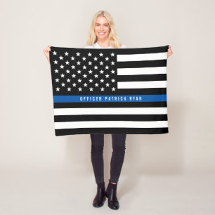 Police Thin Blue Line American Flag Monogram Small Fleece Blanket