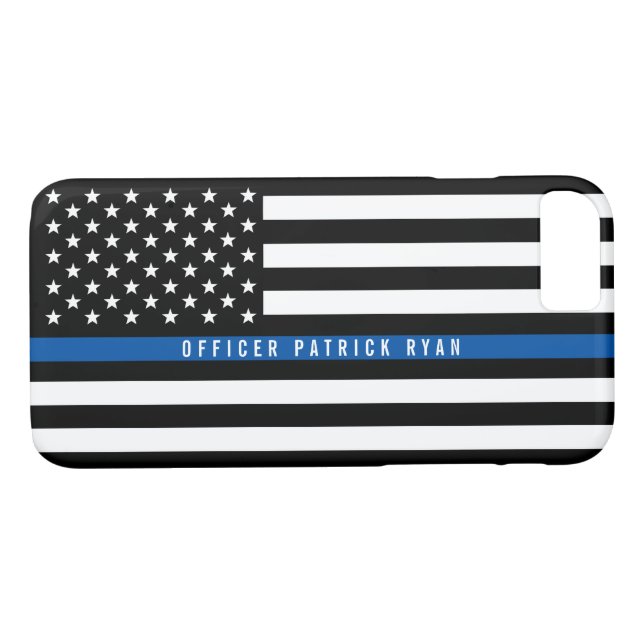 Police Thin Blue Line American Flag Monogrammed Case-Mate iPhone Case (Back (Horizontal))