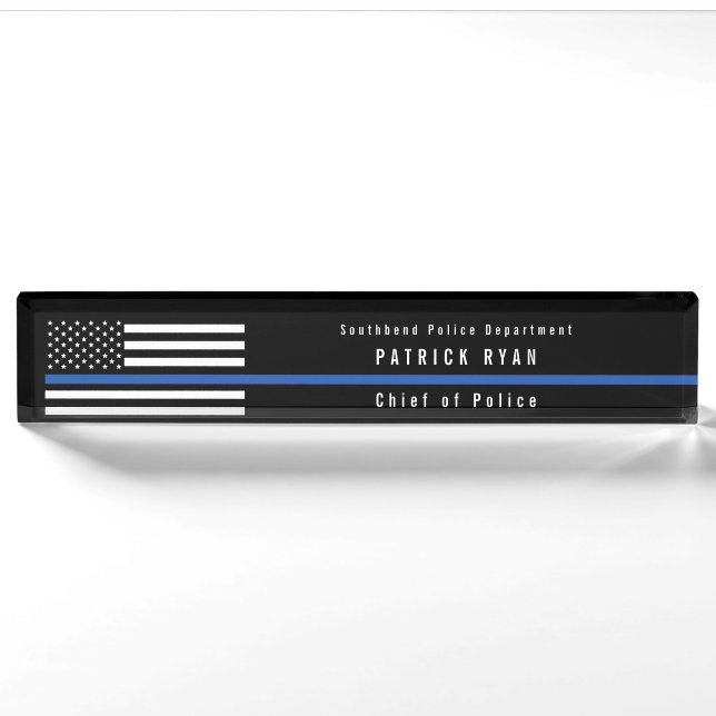 Police Thin Blue Line American Flag Monogrammed Nameplate (Front)