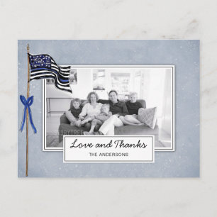 Police Thin Blue Line American Flag Photo Thanks Postcard