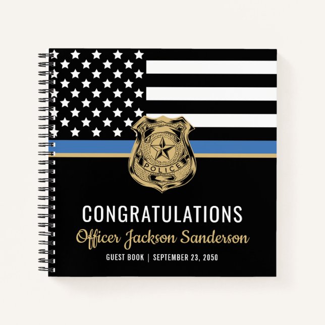 Police Thin Blue Line Congrats Retirement Guest Notebook (Front)