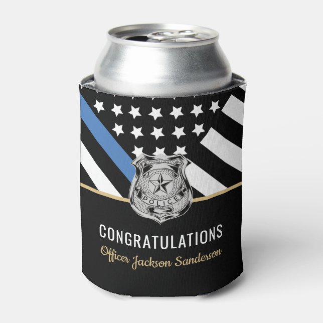 Police Thin Blue Line Congratulations Retirement Can Cooler (Can Front)