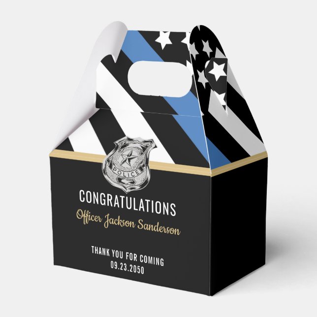 Police Thin Blue Line Congratulations Retirement Favor Box (Front Side)
